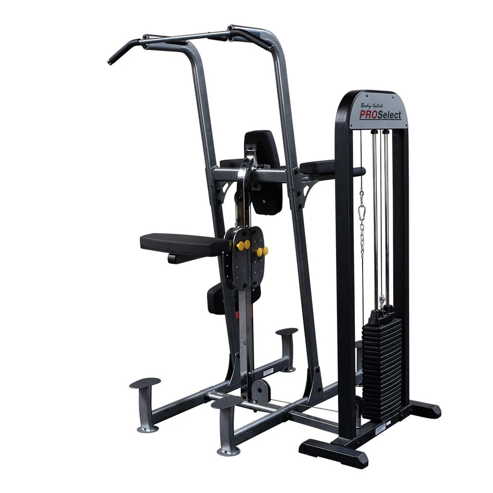 Body Solid FCD-STK Pro Select Weight Assist Chin-Up Dip, 310lb Body Solid Selectorized, single stack, assembly required FCD-STK-DSCF7911-Cutout_newlogo_V2__93610.1735662094_f921717d-d80a-413e-9186-731cdf1cb1ed